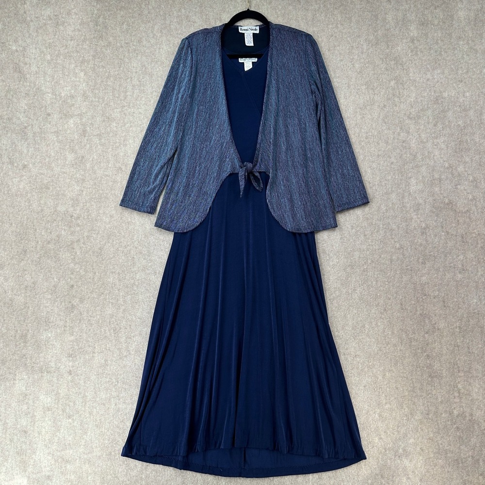 Maxi Dress LARGE Jacket Top Set Layered Mother Of Bride Wedding Blue‎ Glitter